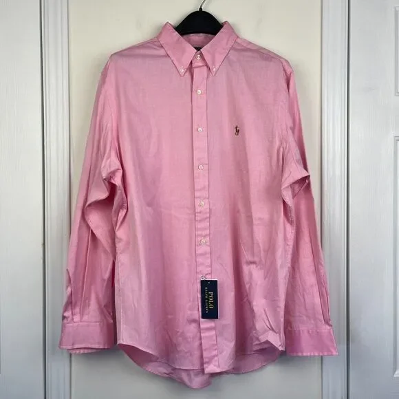 NEW Polo Ralph Lauren Mens 16.5 34/35 (Large) Cotton Button Down Solid Pink $125